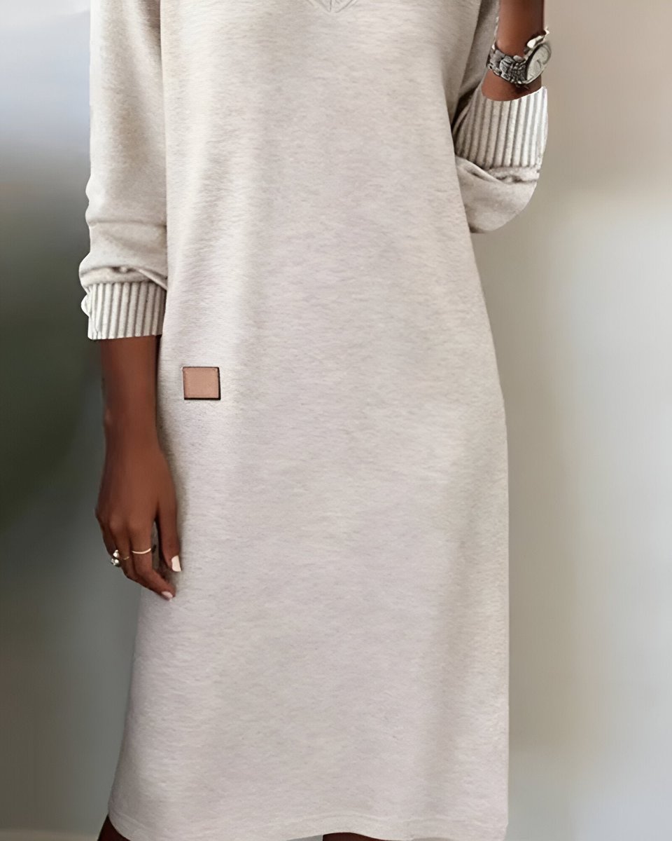 Dames Elegante V-hals Midi Formal Dress Lange Mouw