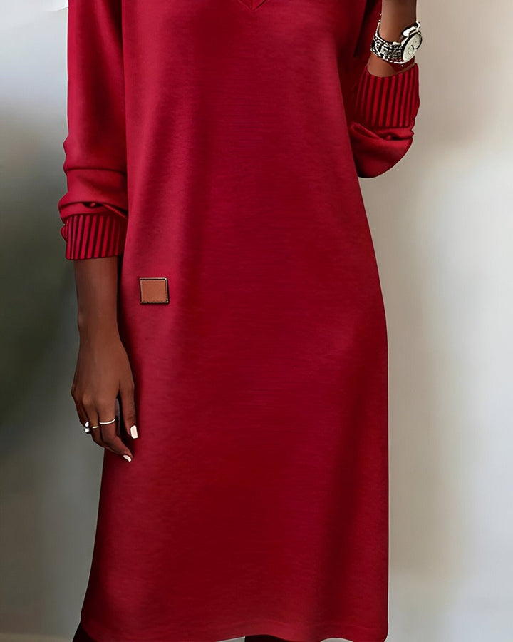 Dames Elegante V-hals Midi Formal Dress Lange Mouw