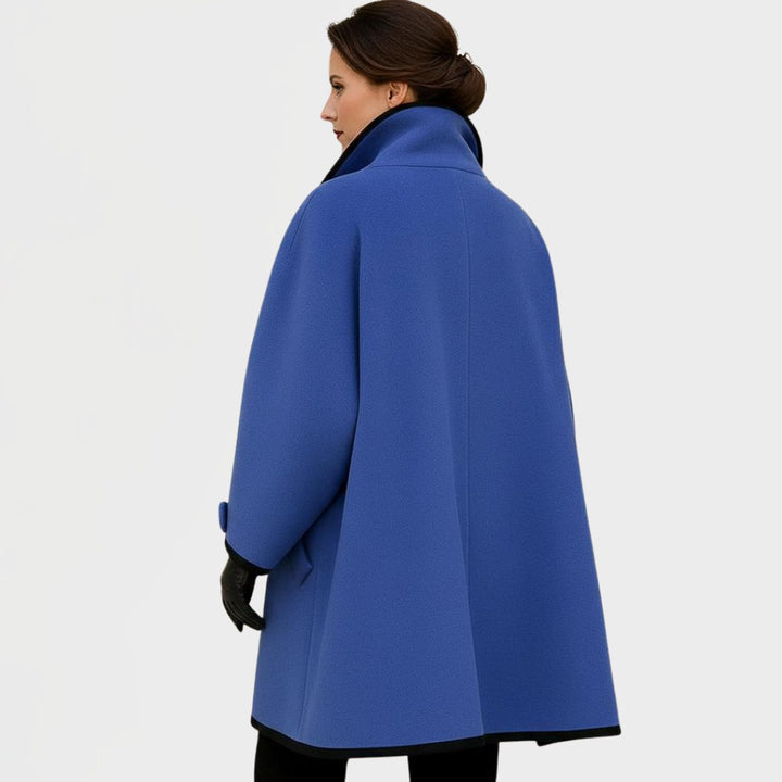 Dames Elegante Wijdvallende Wollen Women Coat Contrastbiezen