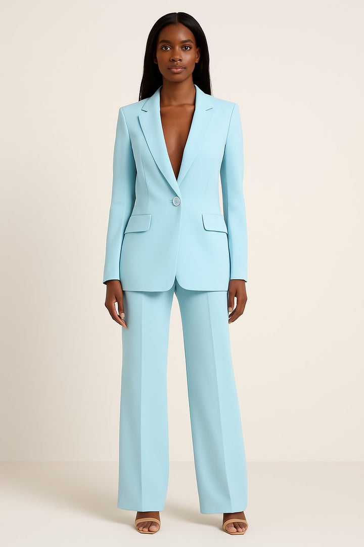 Dames Enkelknoops Blazer Broekpak Wijde Pijpen - Turquoise