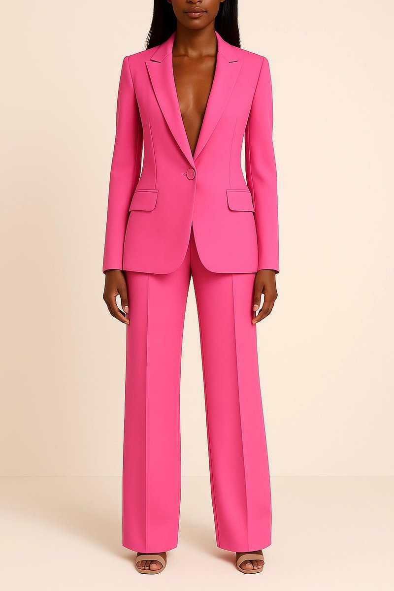 Dames Enkelknoops Blazer Broekpak Wijde Pijpen - Roze