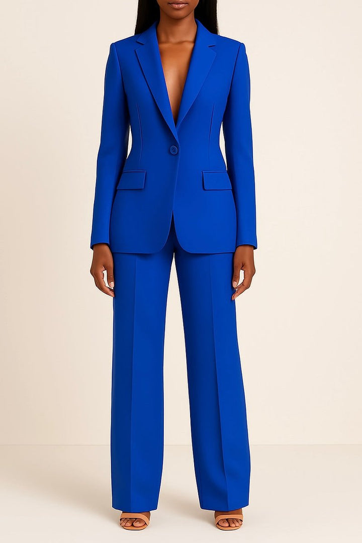 Dames Enkelknoops Blazer Broekpak Wijde Pijpen - Blauw