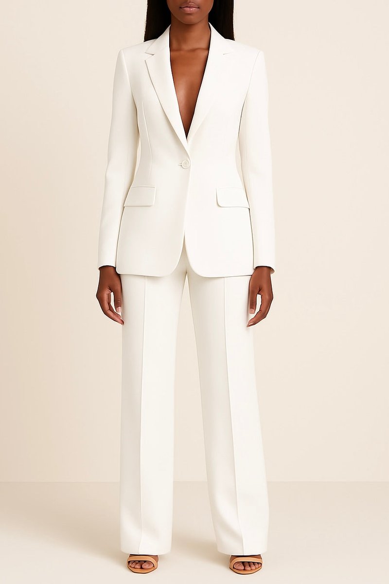 Dames Enkelknoops Blazer Broekpak Wijde Pijpen - Wit