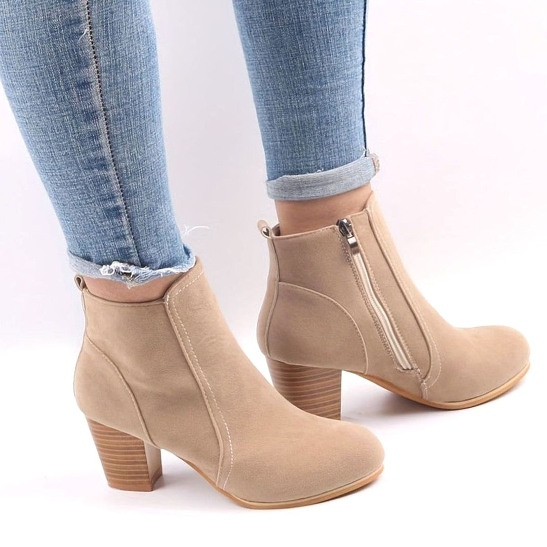 Dames Enkellaarsjes Blokhak Suède-look Ronde Neus Rits - Beige