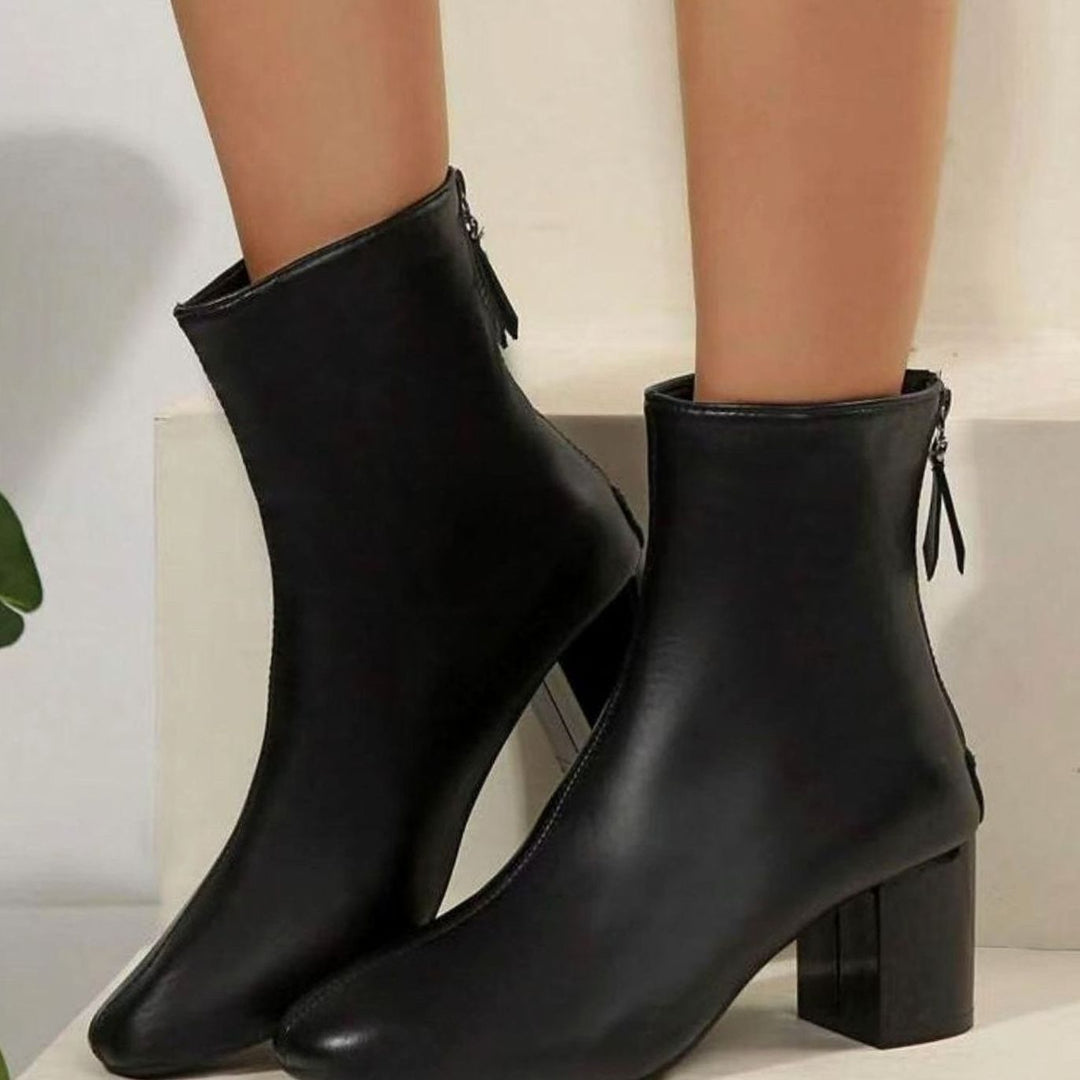 Dames Enkellaarzen Kunstleer Blokhak Ritsluiting Spitse Neus