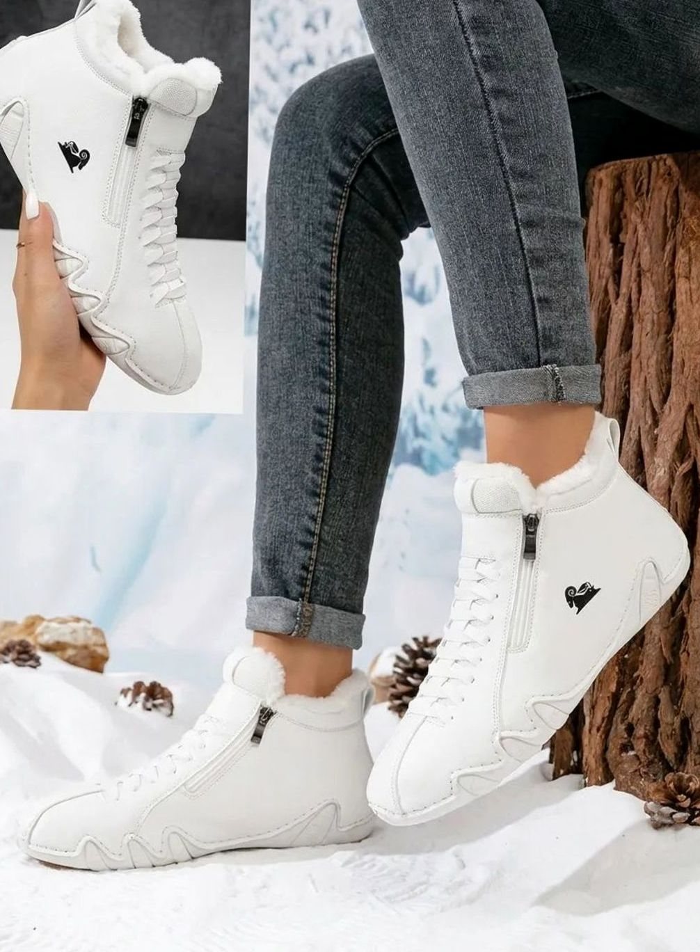 Dames Ergonomische Gevoerde Hoge Sneaker Enkellaarsjes - Wit