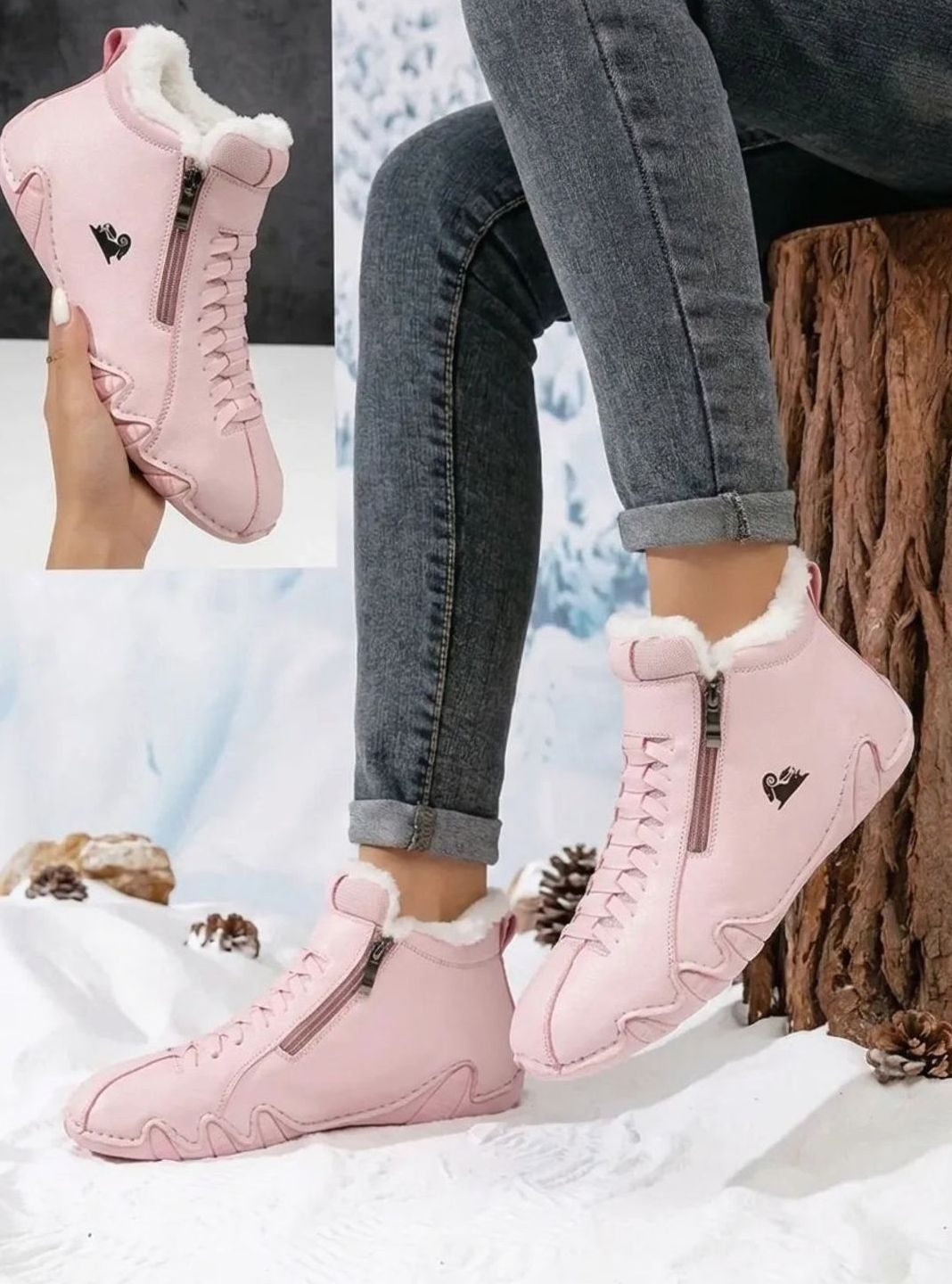Dames Ergonomische Gevoerde Hoge Sneaker Enkellaarsjes - Roze
