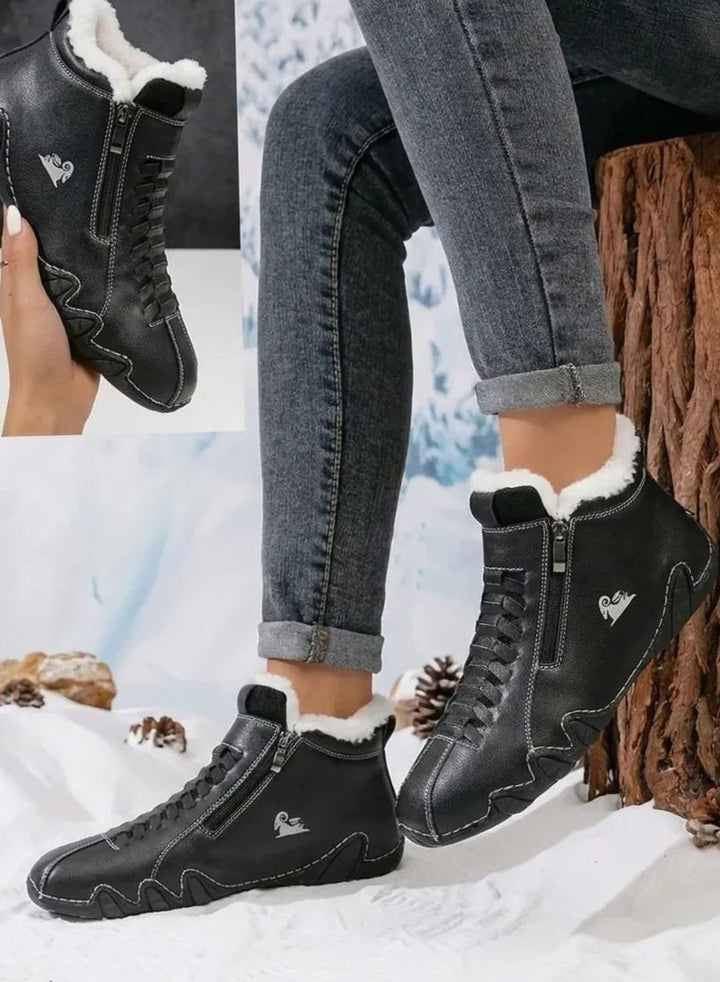 Dames Ergonomische Gevoerde Hoge Sneaker Enkellaarsjes - Zwart
