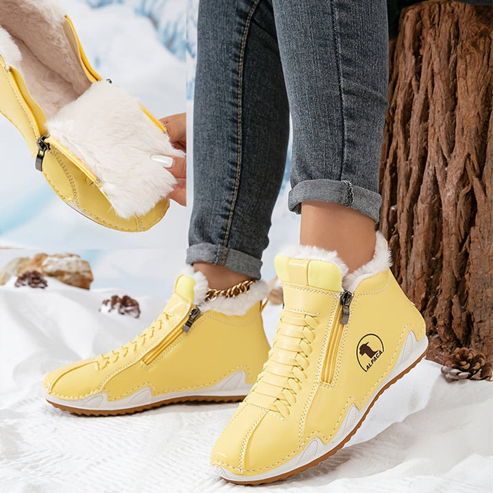 Dames Ergonomische Gevoerde Winterse Ankle Boots Rits - Geel
