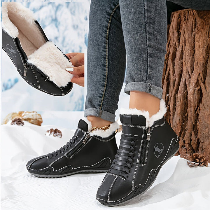 Dames Ergonomische Gevoerde Winterse Ankle Boots Rits - Zwart