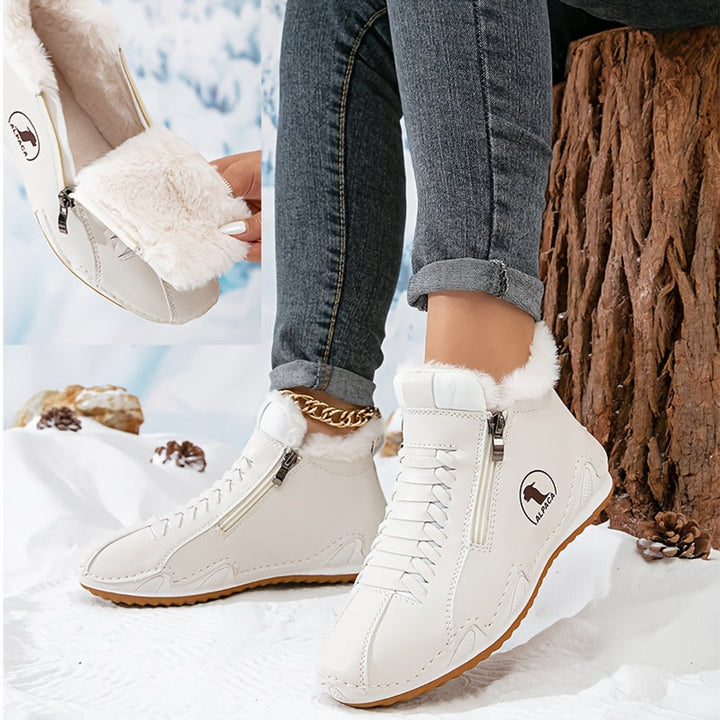 Dames Ergonomische Gevoerde Winterse Ankle Boots Rits - Wit