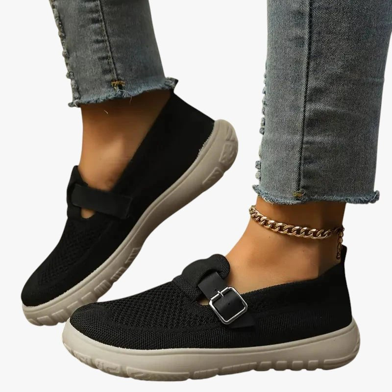 Dames Ergonomische Slip-On Schoenen met Klittenband - Sort