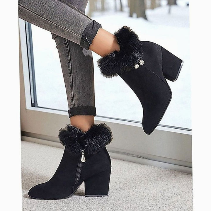 Dames Faux Fur Gevoerde Blokhak Enkellaarsjes met Rits