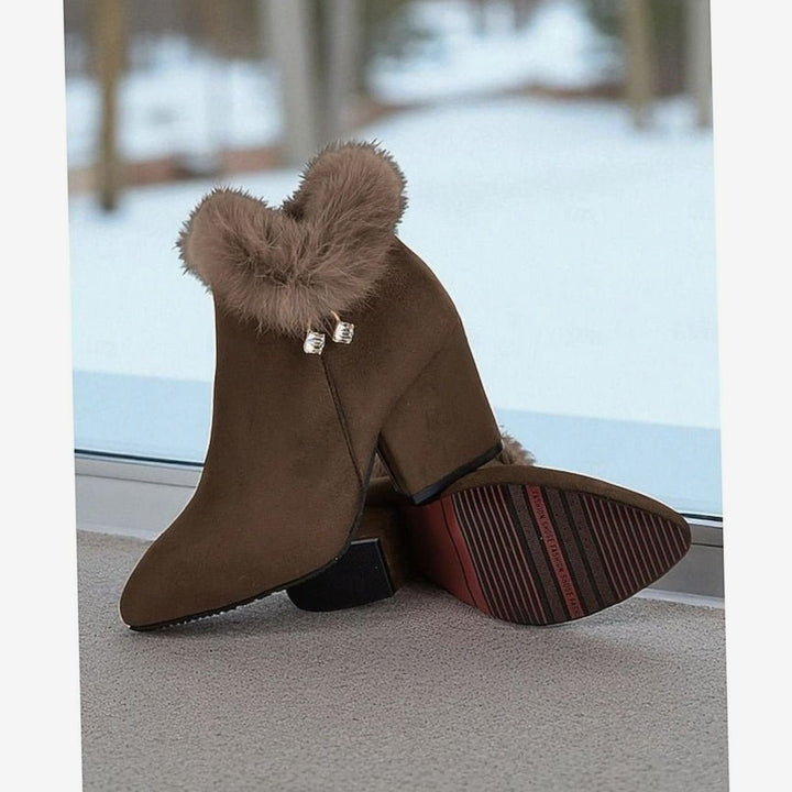 Dames Faux Fur Gevoerde Blokhak Enkellaarsjes met Rits