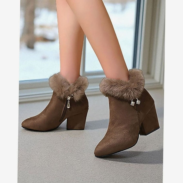 Dames Faux Fur Gevoerde Blokhak Enkellaarsjes met Rits
