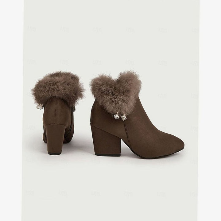 Dames Faux Fur Gevoerde Blokhak Enkellaarsjes met Rits