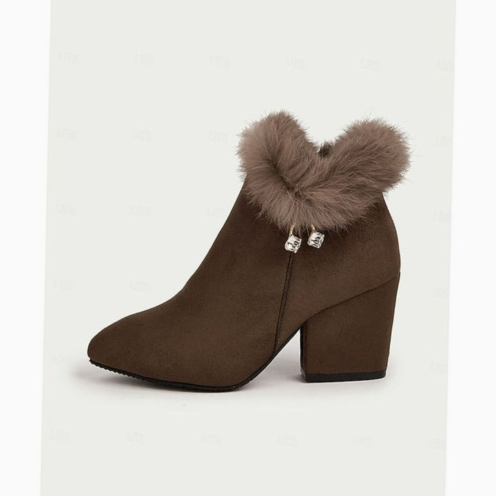 Dames Faux Fur Gevoerde Blokhak Enkellaarsjes met Rits