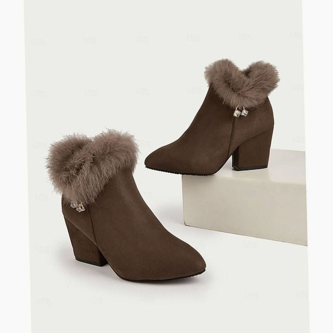Dames Faux Fur Gevoerde Blokhak Enkellaarsjes met Rits