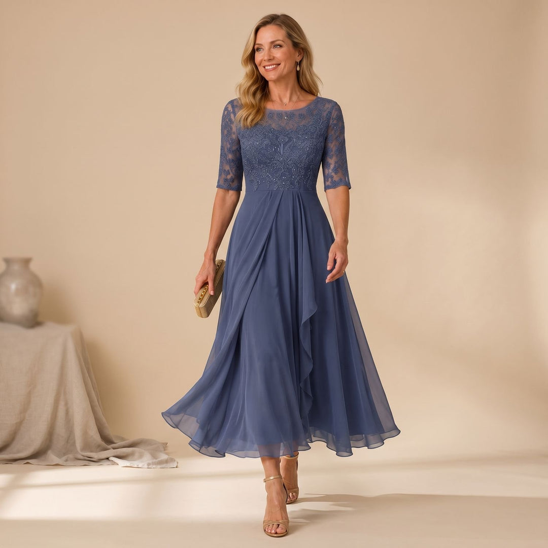 Dames Feestjurk Kanten Lijfje Vloeiende Midi-jurk - Blauw