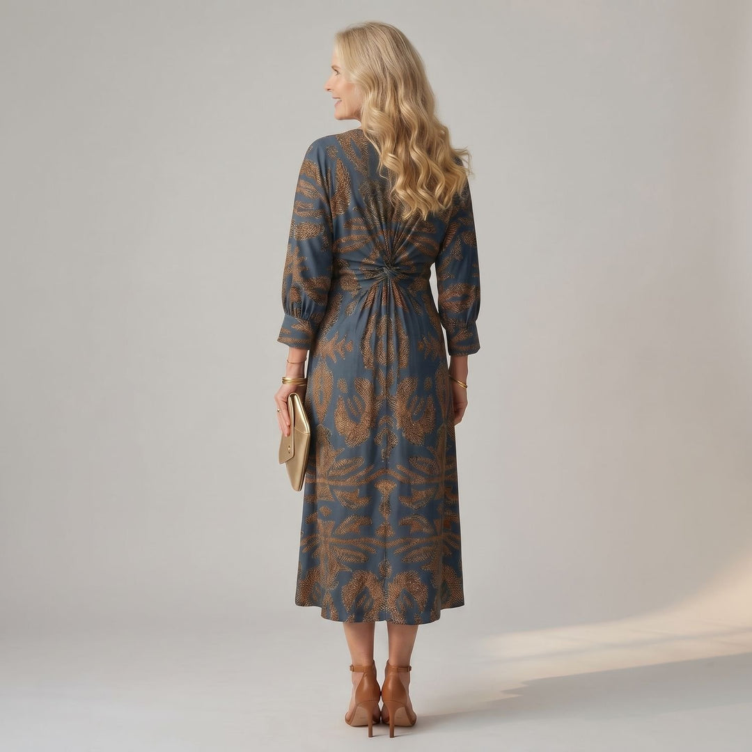 Dames Feestjurk V-hals Midi Wikkeljurk met Gedraaide Taille