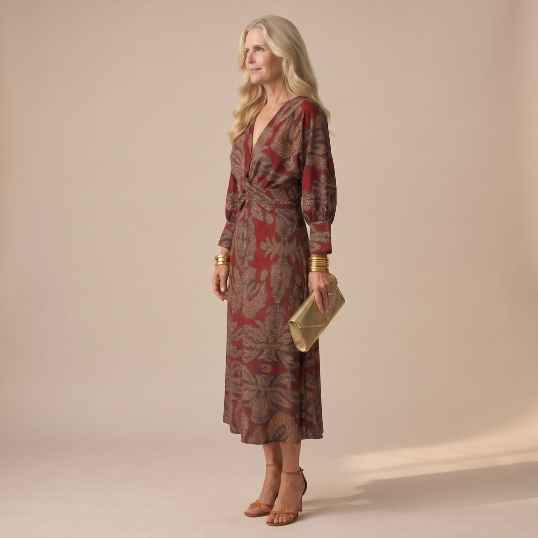 Dames Feestjurk V-hals Midi Wikkeljurk met Gedraaide Taille