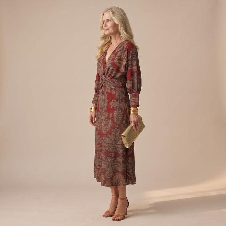 Dames Feestjurk V-hals Midi Wikkeljurk met Gedraaide Taille