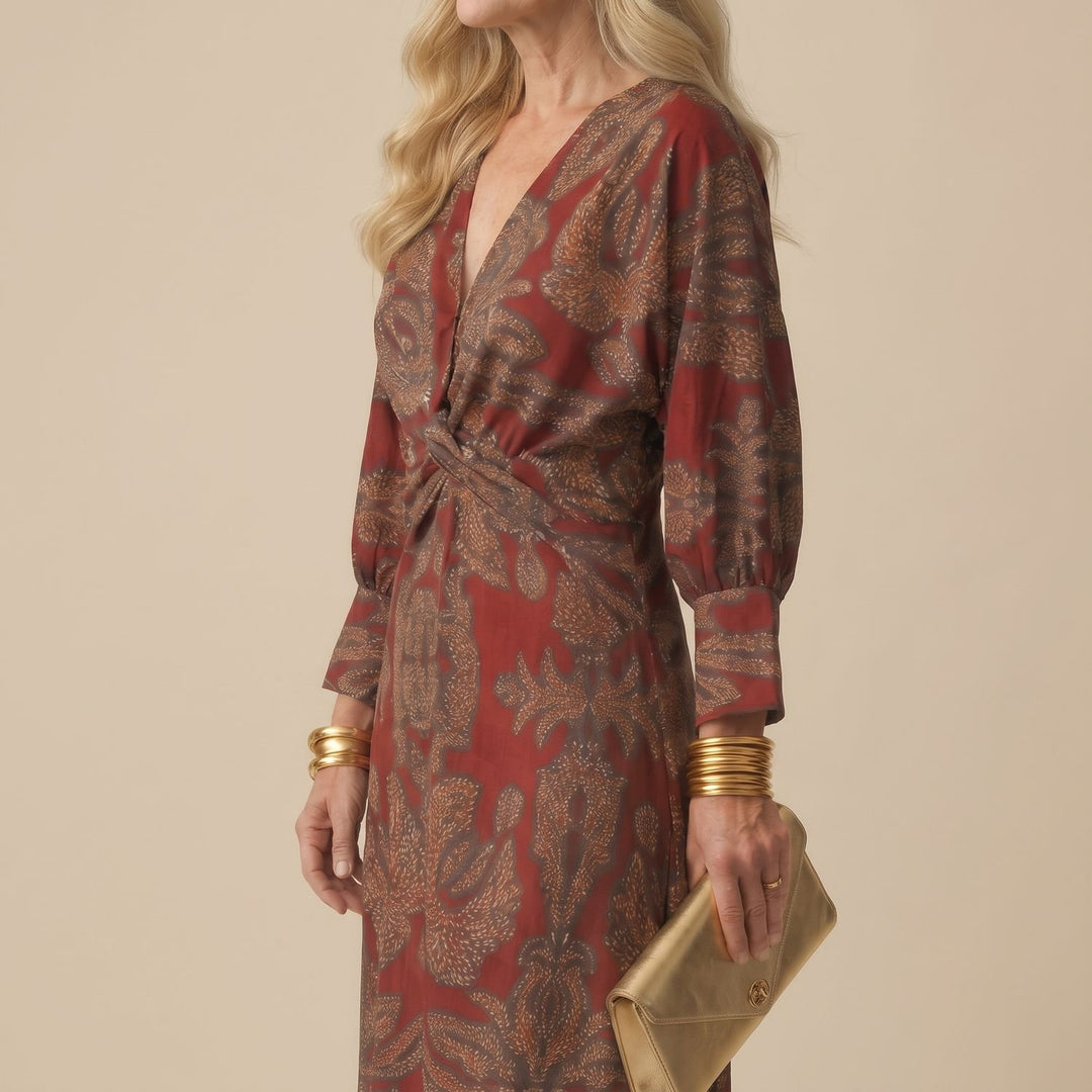 Dames Feestjurk V-hals Midi Wikkeljurk met Gedraaide Taille