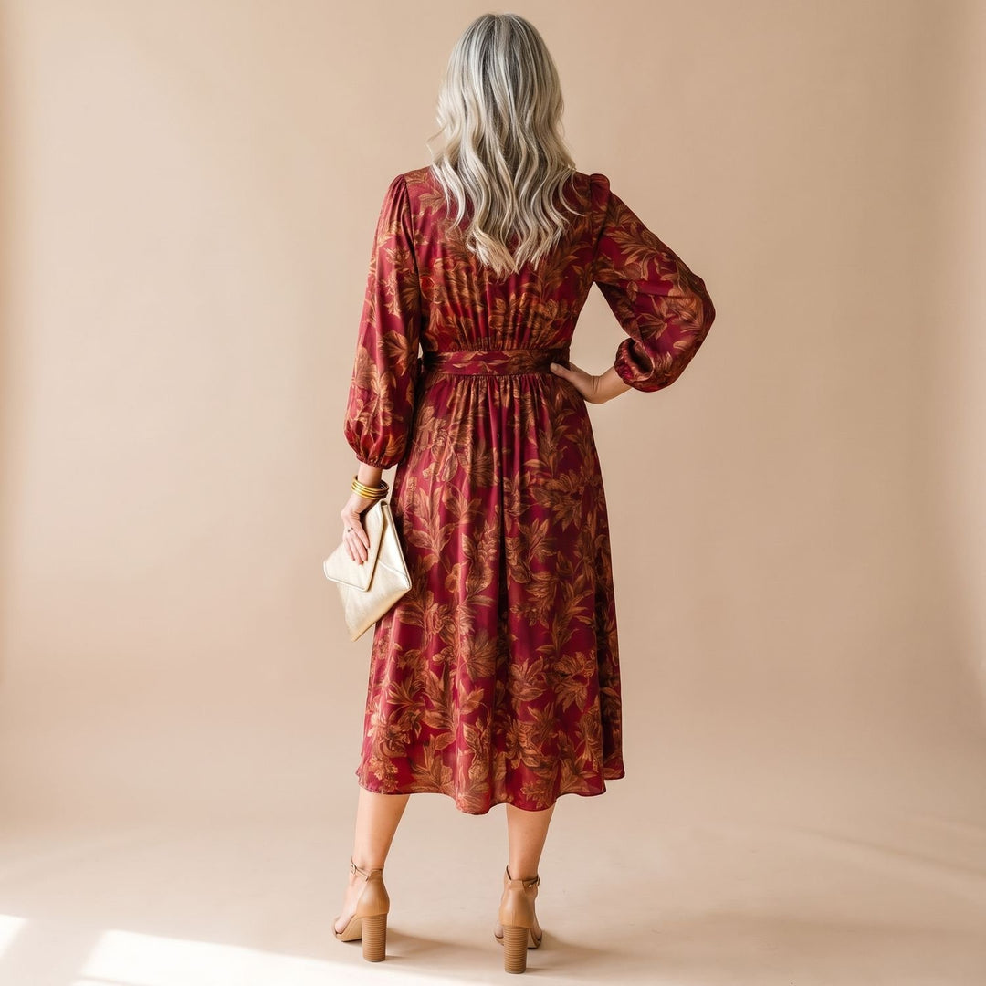 Dames Feestjurk V-hals Midi Wikkeljurk met Gedraaide Taille