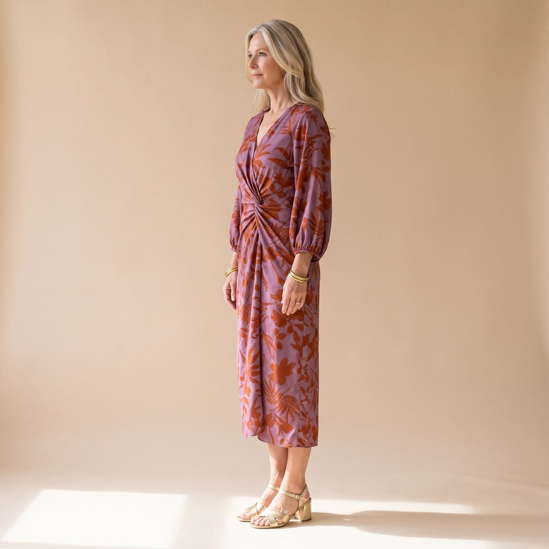 Dames Feestjurk V-hals Midi Wikkeljurk met Gedraaide Taille