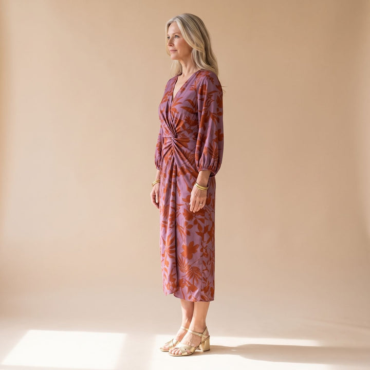 Dames Feestjurk V-hals Midi Wikkeljurk met Gedraaide Taille