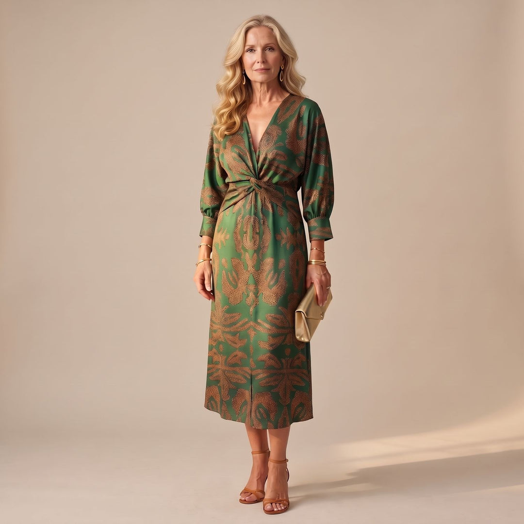 Dames Feestjurk V-hals Midi Wikkeljurk met Gedraaide Taille