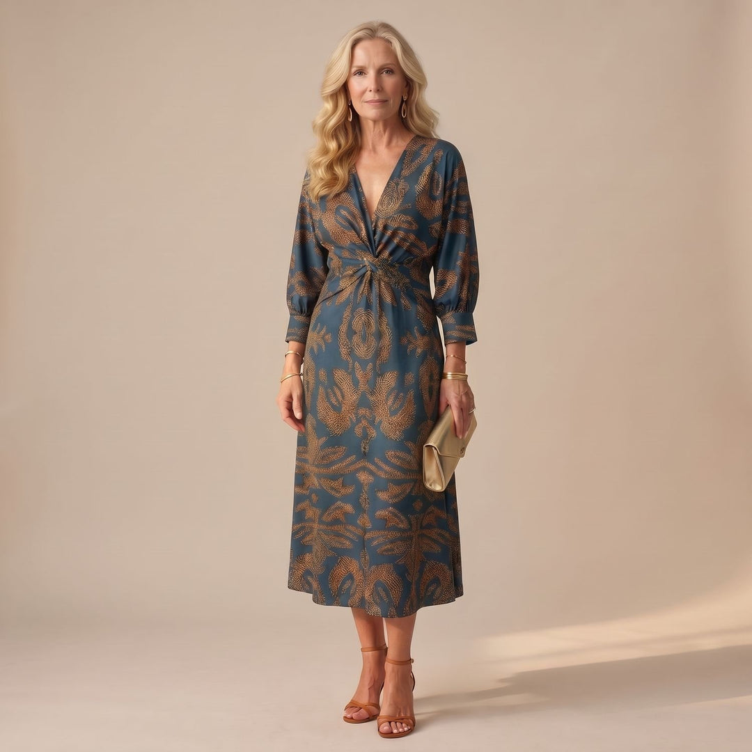 Dames Feestjurk V-hals Midi Wikkeljurk met Gedraaide Taille