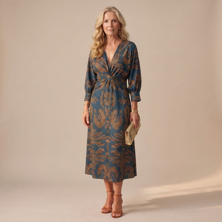 Dames Feestjurk V-hals Midi Wikkeljurk met Gedraaide Taille