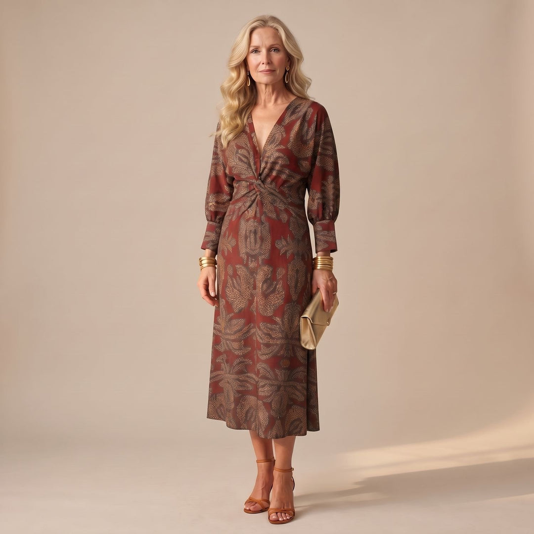 Dames Feestjurk V-hals Midi Wikkeljurk met Gedraaide Taille