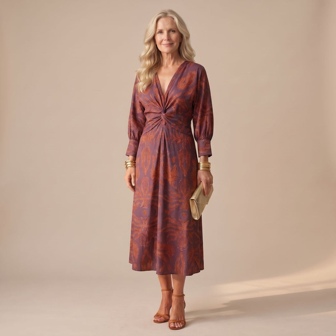 Dames Feestjurk V-hals Midi Wikkeljurk met Gedraaide Taille