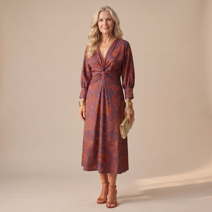 Dames Feestjurk V-hals Midi Wikkeljurk met Gedraaide Taille