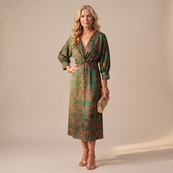 Dames Feestjurk V-hals Midi Wikkeljurk met Gedraaide Taille - Rood