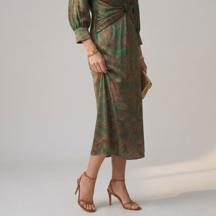 Dames Feestjurk V-hals Midi Wikkeljurk met Gedraaide Taille