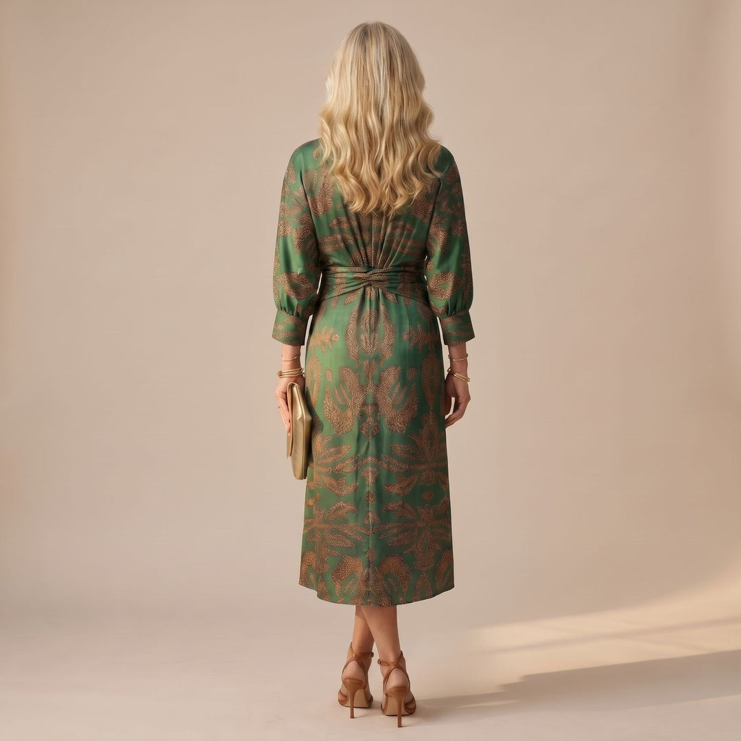 Dames Feestjurk V-hals Midi Wikkeljurk met Gedraaide Taille