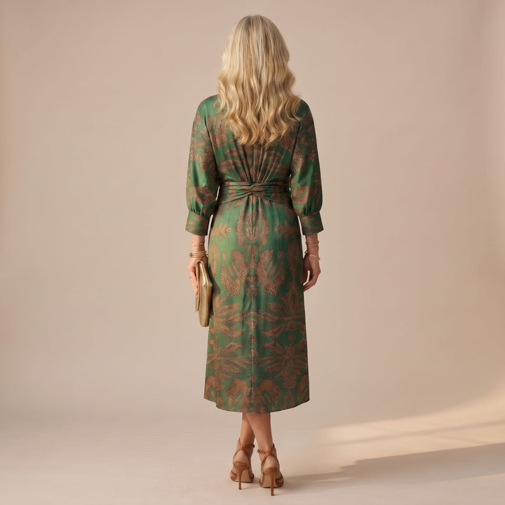 Dames Feestjurk V-hals Midi Wikkeljurk met Gedraaide Taille
