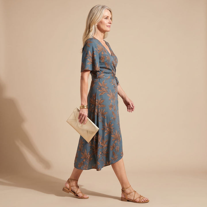 Dames Feestjurk V-hals Midi Wikkeljurk met Gedraaide Taille