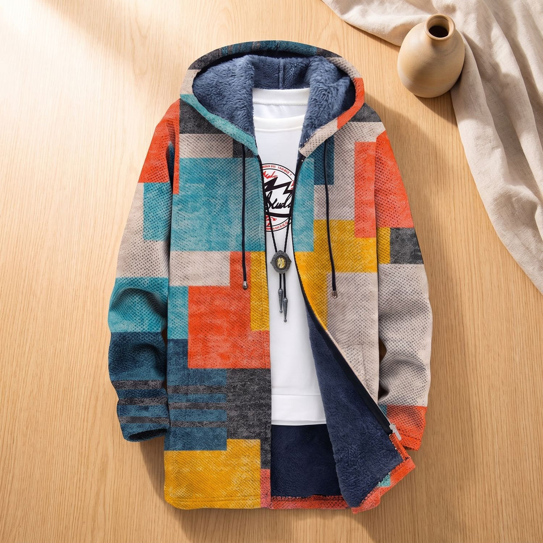 Dames Fleece Gevoerd Geometrisch Colorblock Hoodie Vest - Veelkleurig Blauw