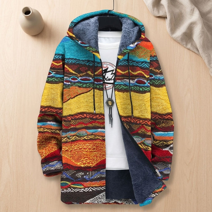 Dames Fleece Gevoerd Geometrisch Colorblock Hoodie Vest - Retro