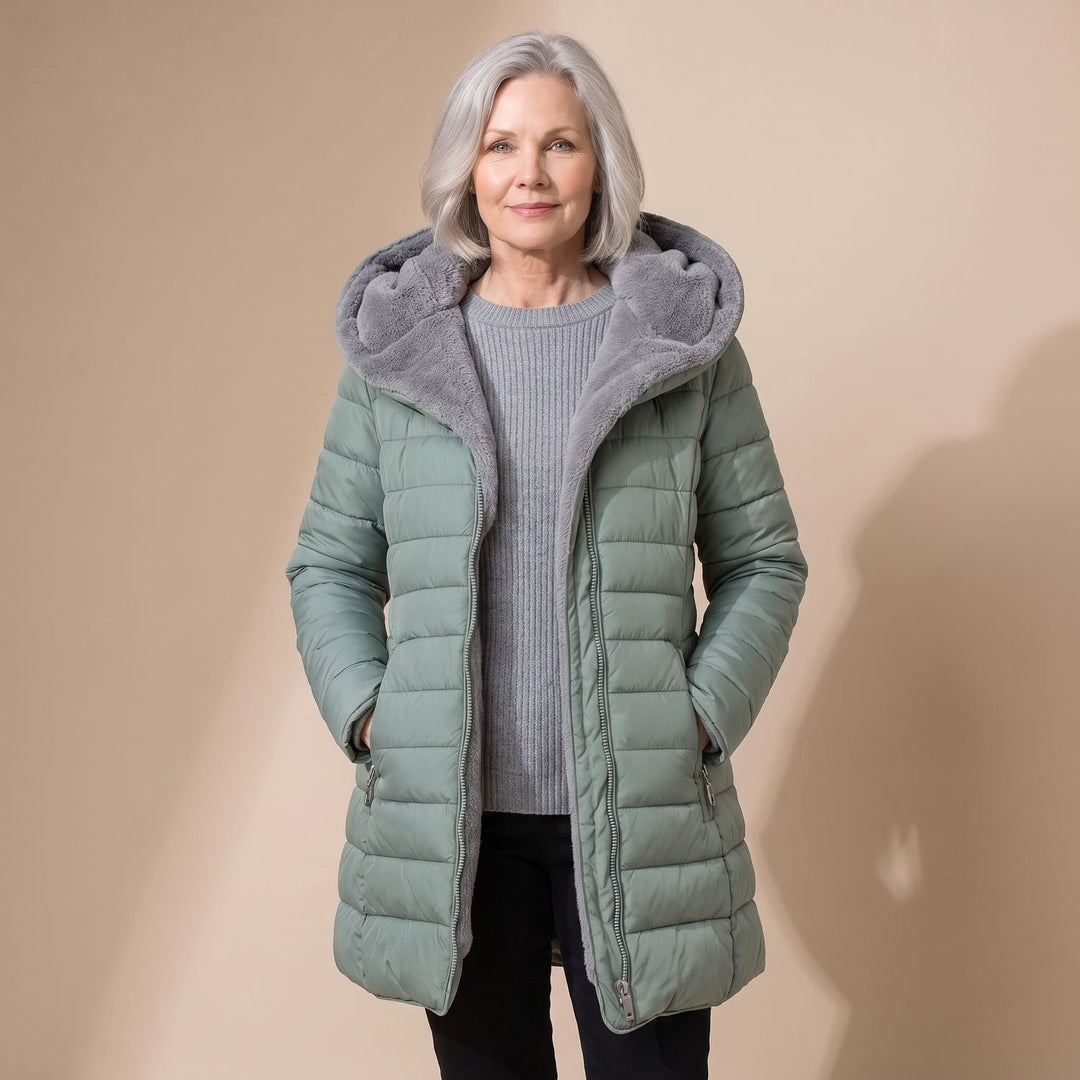 Dames Fleece-Gevoerde Winterjas Hooded Puffer Getailleerde Fit - Lichtgroen