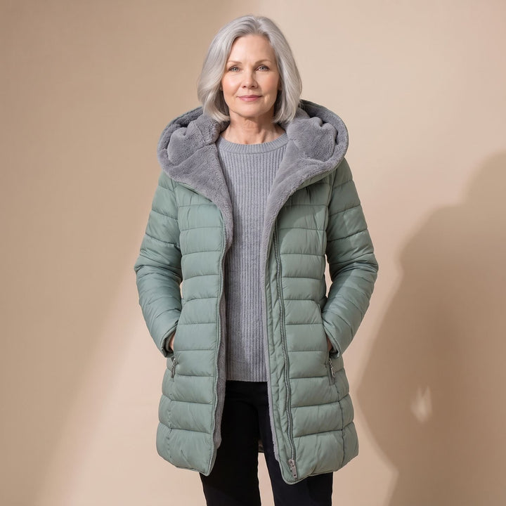 Dames Fleece-Gevoerde Winterjas Hooded Puffer Getailleerde Fit - Lichtgroen