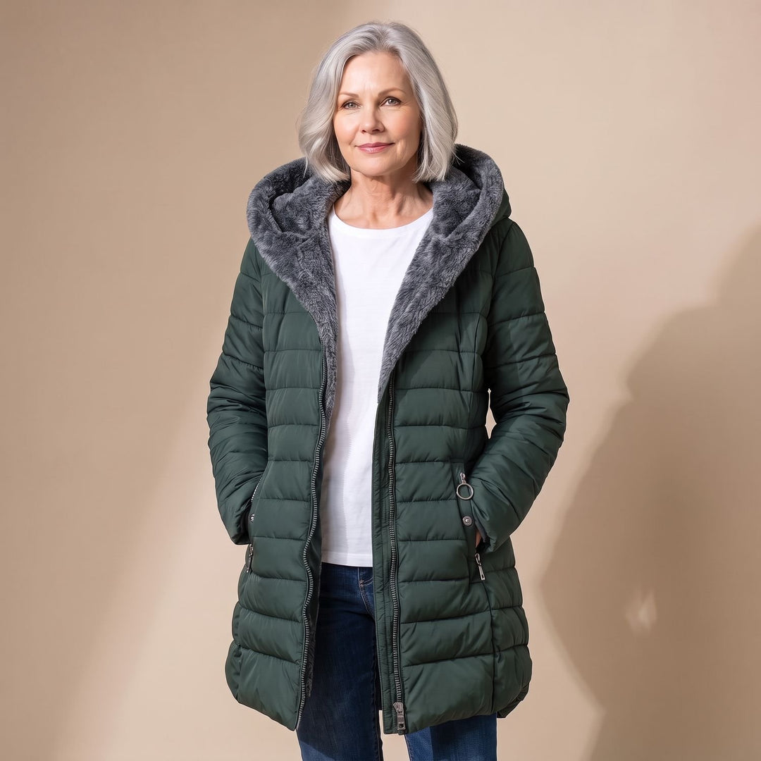 Dames Fleece-Gevoerde Winterjas Hooded Puffer Getailleerde Fit