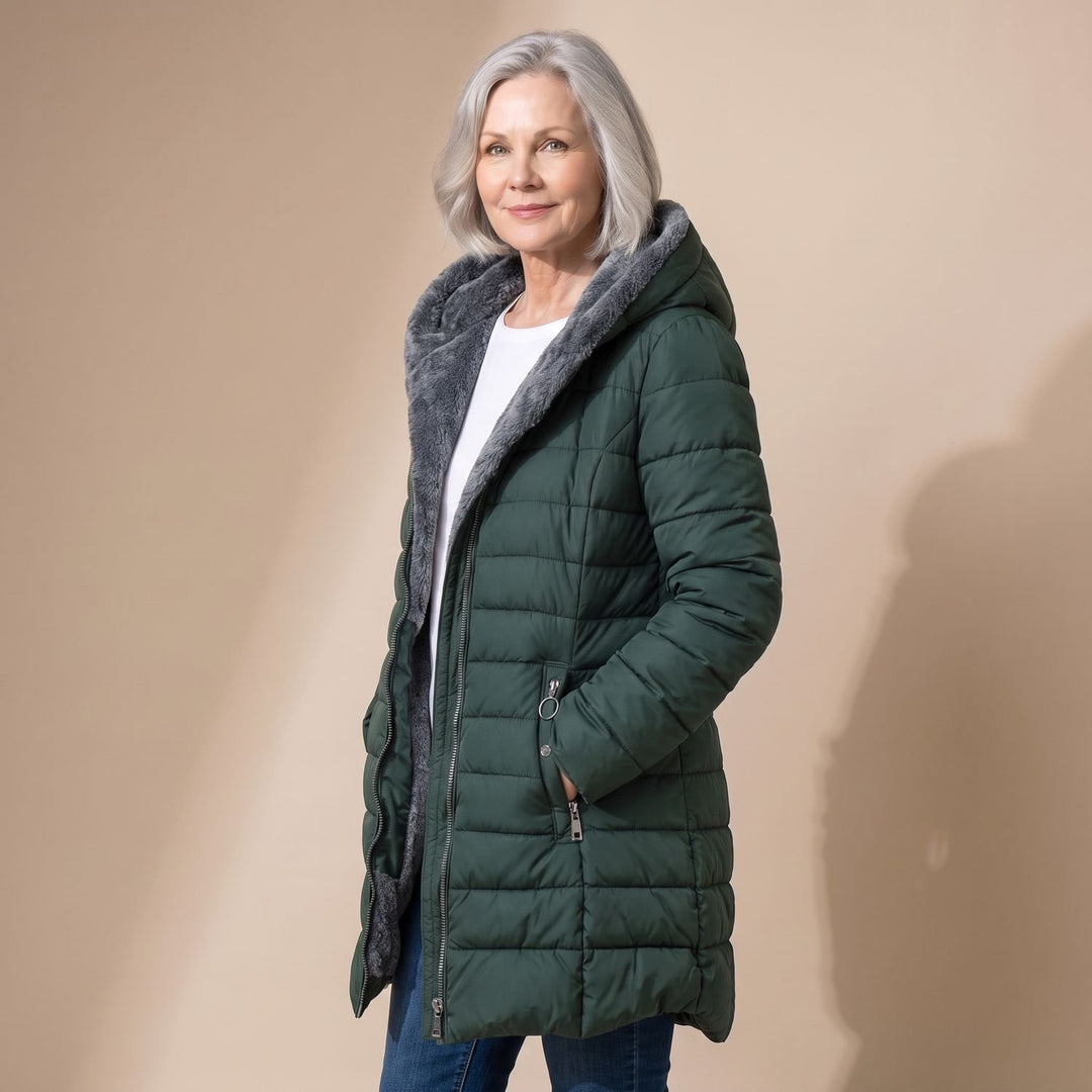 Dames Fleece-Gevoerde Winterjas Hooded Puffer Getailleerde Fit