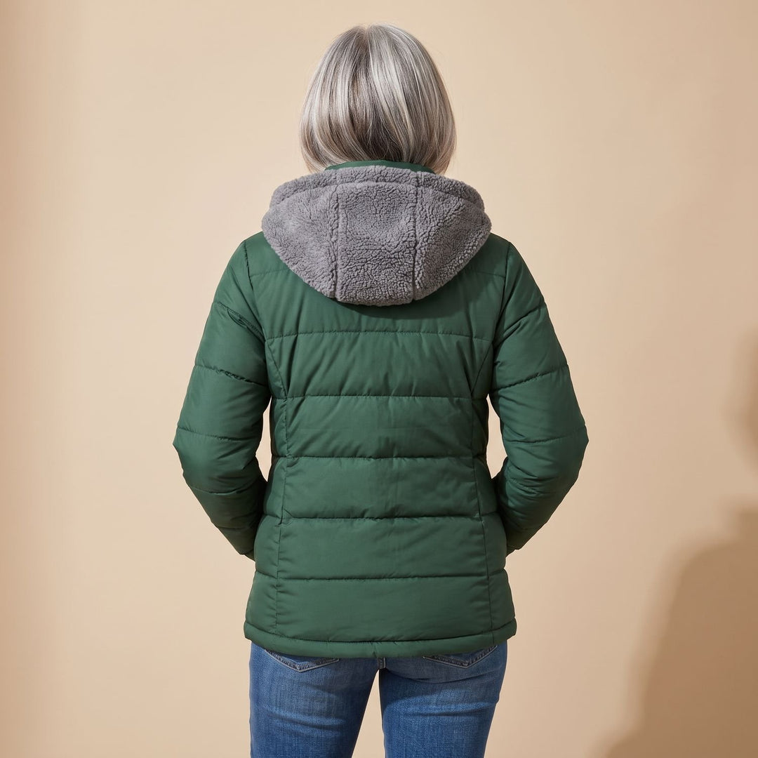 Dames Fleece-Gevoerde Winterjas Hooded Puffer Getailleerde Fit