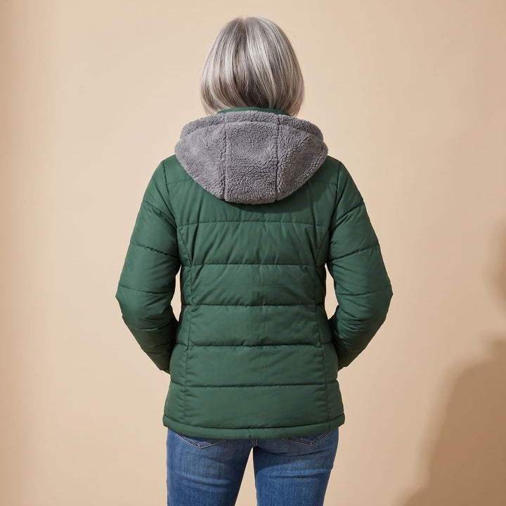 Dames Fleece-Gevoerde Winterjas Hooded Puffer Getailleerde Fit
