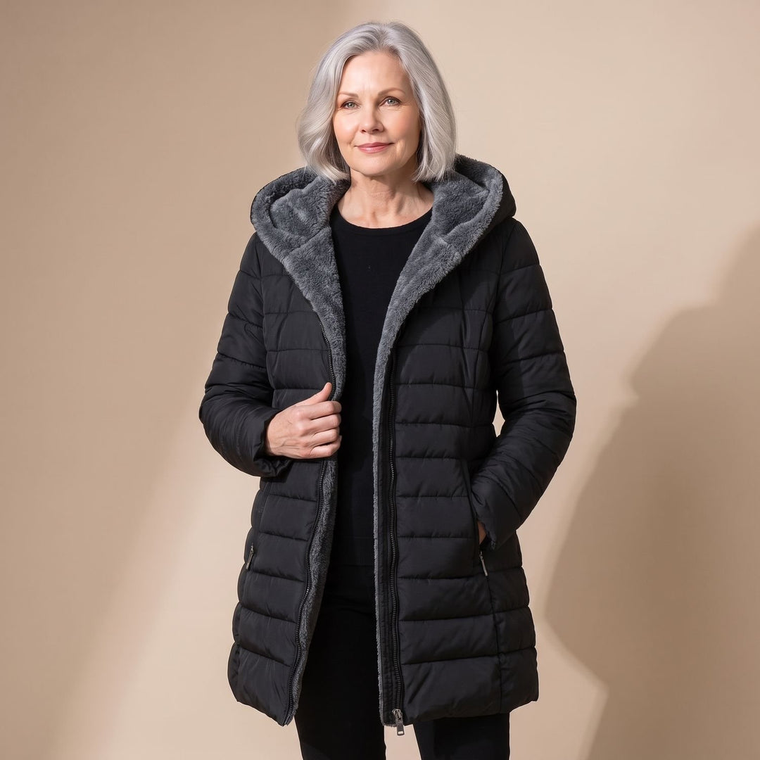 Dames Fleece-Gevoerde Winterjas Hooded Puffer Getailleerde Fit
